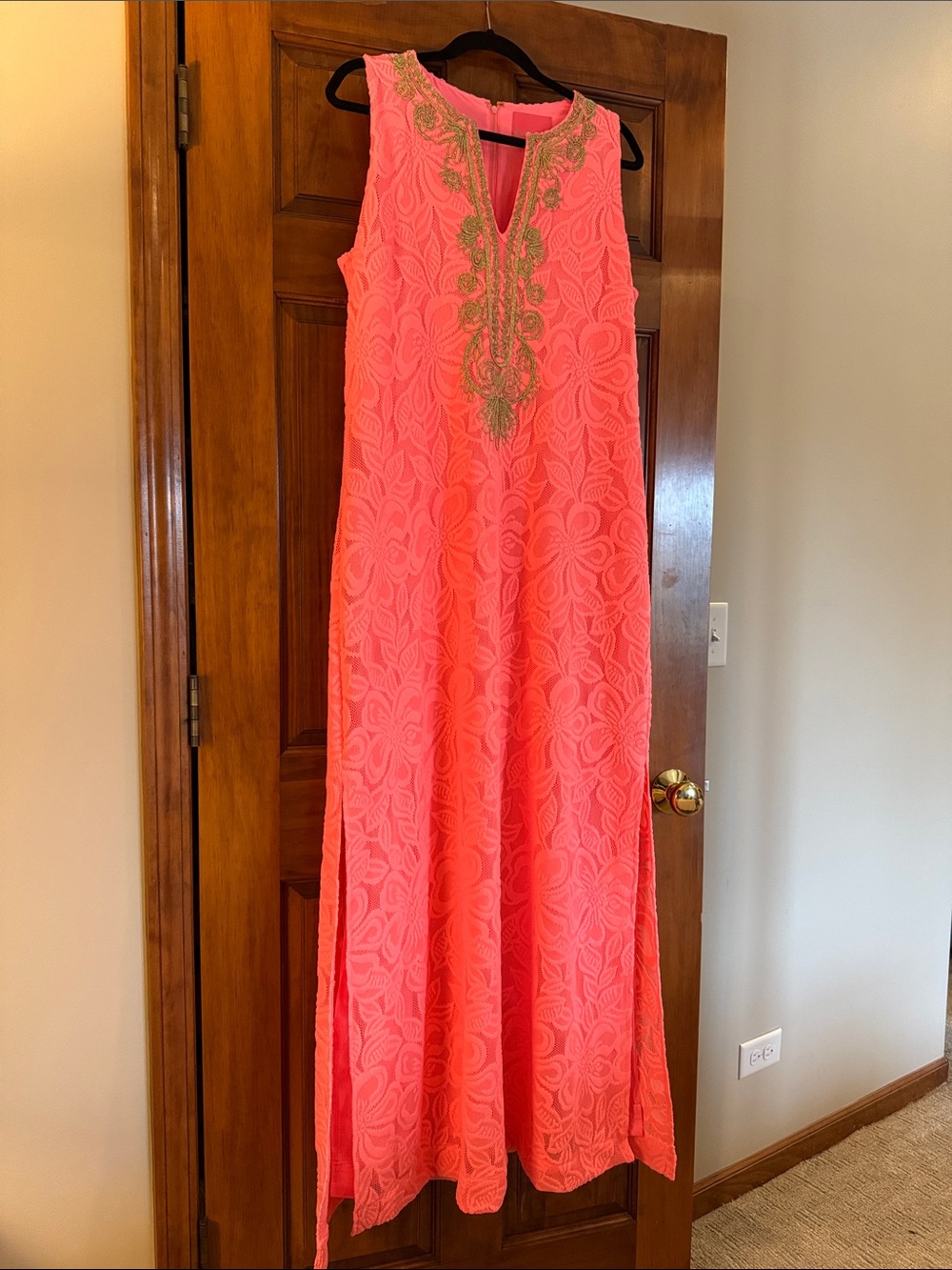 Size 16 Lilly Pulitzer Bright Pink Maxi Dress with Gold Embroidery - Picture 4 of 15